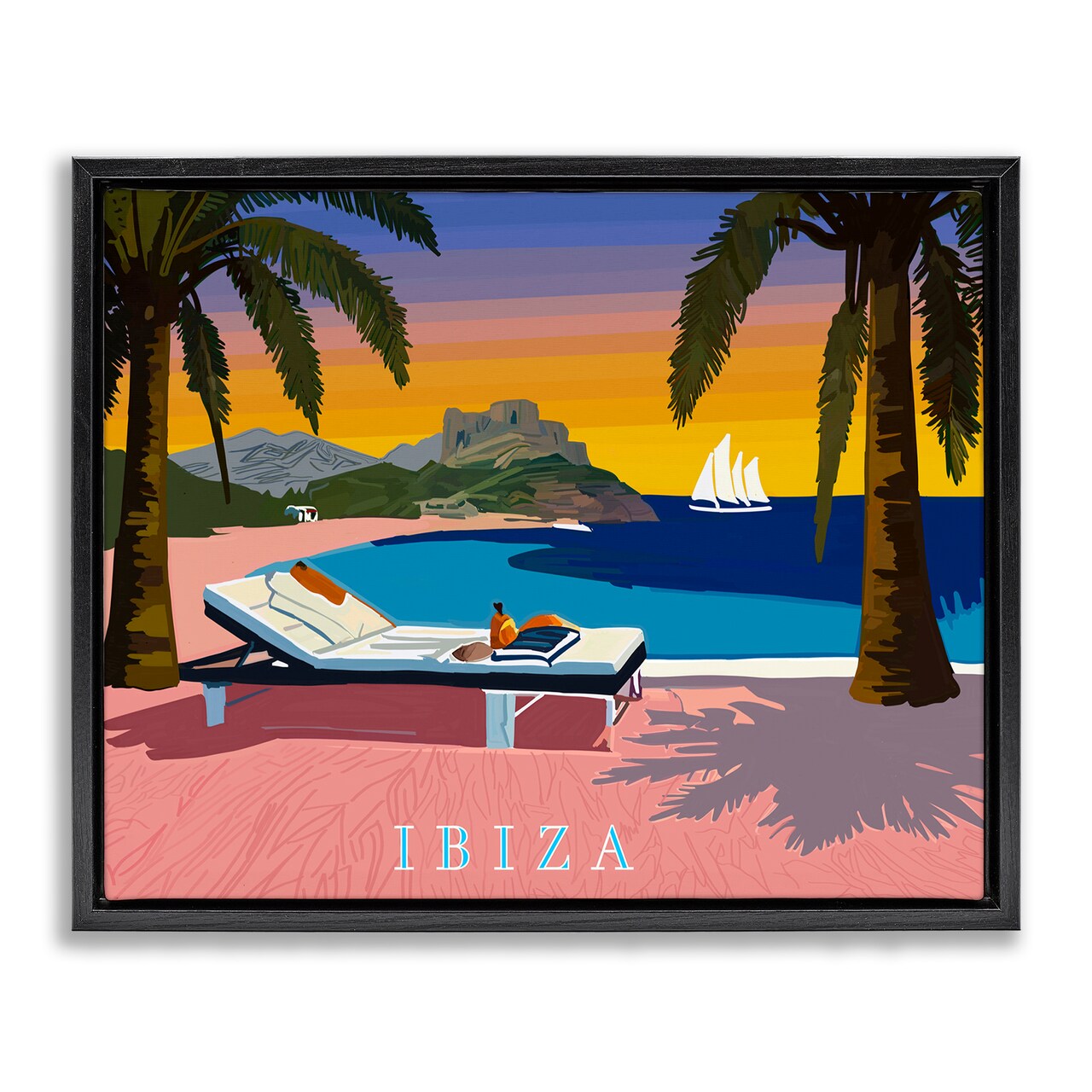 Stupell Industries Ibiza Tropical Beach View Framed Floater Canvas Wall Art Design by Amelia Noyes